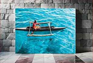 Πίνακας, Man Rowing Canoe on Turquoise Water Man Κωπηλασία Κανό σε Τυρκουάζ Νερό