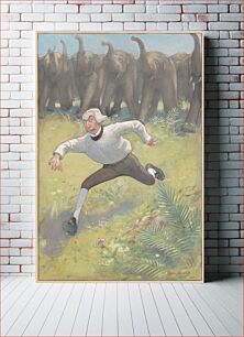 Πίνακας, Man Running from Elephants (1901) by Peter Newell