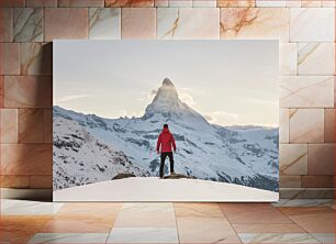 Πίνακας, Man Standing in Front of Snowy Mountain Άνδρας που στέκεται μπροστά από το χιονισμένο βουνό