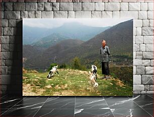 Πίνακας, Man with Goats in Mountainous Landscape Άνθρωπος με κατσίκες σε ορεινό τοπίο