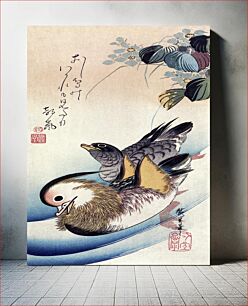 Πίνακας, Mandarin ducks (1830-1858) vintage woodcut prints by Kansetsu Hashimoto