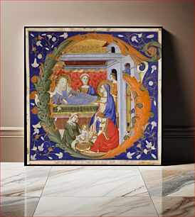 Πίνακας, Manuscript Illumination with the Birth of the Virgin in an Initial G, from a Gradual