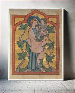 Πίνακας, Manuscript Leaf with Saint Christopher Bearing Christ, German or Swiss, early 14th century