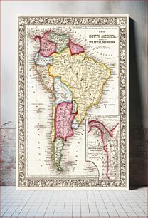 Πίνακας, Map of South America, showing its political divisions; Map showing the proposed Atrato-inter-oceanic canalroutes, for connecting the Atlantic and Pacific oceans (1863) by Samuel Augustus Mitchell