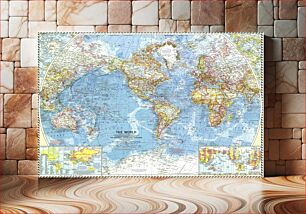 Πίνακας, Map of the World in 1960Drawn with Van der Grinten projection. Scale on equator 1 inch = 1000 miles (1: 63,360,000)Extra maps in the corners: Membership in the United Nations and time zones