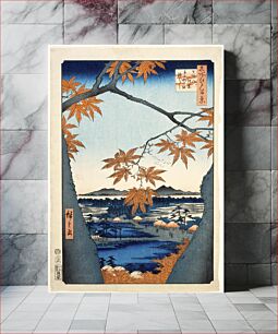 Πίνακας, Maple Trees at Mama, Tekona Shrine and Linked Bridge by Utagawa Hiroshige