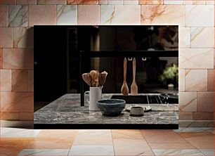 Πίνακας, Marble Kitchen Counter with Utensils Μαρμάρινος Πάγκος Κουζίνας με Σκεύη