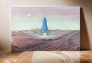 Πίνακας, Mars Lander by Brian McMullin, 1986: The Soviet Union had conceptual plans in the 1980s to send manned spacecraft to Mars in the 1990s, even though its program to land cosmonauts on the moon failed