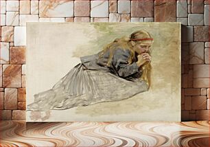 Πίνακας, Mary magdalene kneeling, study for the christ and mary magdalene, 1890, by Albert Edelfelt
