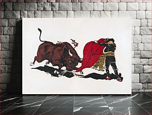 Πίνακας, Matador and bull, aesthetic woodcut