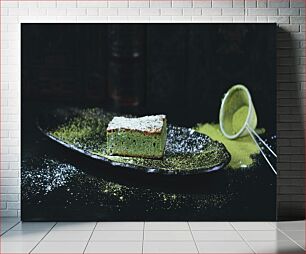 Πίνακας, Matcha Cake with Powdered Sugar Κέικ Matcha με ζάχαρη άχνη