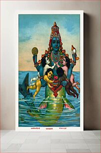 Πίνακας, Matsya, avatar of Vishnu (1945) chromolithograph art by Anant Shivaji Desai, Ravi Varma Press