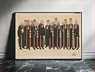 Πίνακας, [Men standing in robes with orange sashes and hats facing forward]