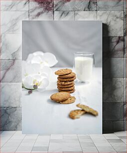 Πίνακας, Milk and Cookies with Flowers Γάλα και μπισκότα με λουλούδια