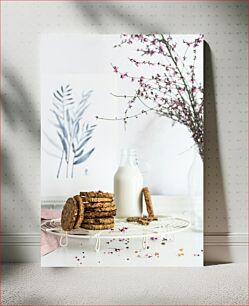 Πίνακας, Milk and Cookies with Flowers Γάλα και μπισκότα με λουλούδια