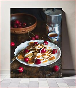 Πίνακας, Mini Pancakes with Cherries Μίνι τηγανίτες με κεράσια