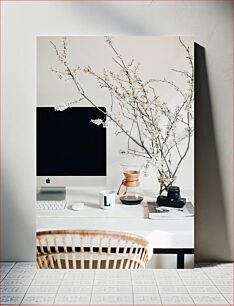 Πίνακας, Minimalist Workspace with Blossom Branches Μινιμαλιστικός χώρος εργασίας με κλαδιά Blossom