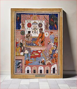 Πίνακας, "Misbah the Grocer Brings the Spy Parran to his House", Folio from a Hamzanama (The Adventures of Hamza) attributed to Dasavanta and Mithra