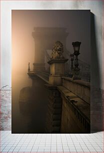 Πίνακας, Misty Bridge with Lion Sculpture Misty Bridge with Lion Sculpture