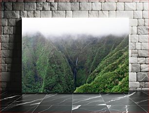Πίνακας, Misty Green Valley with a Waterfall Misty Green Valley με έναν καταρράκτη