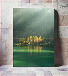 Πίνακας, Misty Island in Tranquil Lake Misty Island στην ήσυχη λίμνη