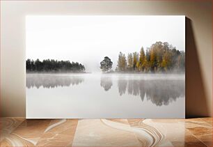 Πίνακας, Misty Lakeside with Autumn Trees Misty Lakeside with φθινοπωρινά δέντρα