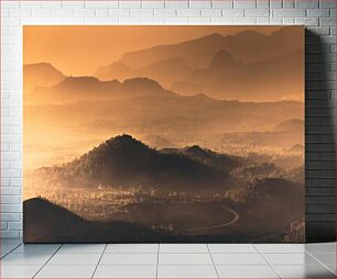 Πίνακας, Misty Mountain Landscape at Sunset Ομίχλη ορεινό τοπίο στο ηλιοβασίλεμα