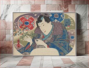 Πίνακας, Mitsuuji with Mountain Roses (Yamabuki), from the series “Six Jewel Faces” (Mu tama-gao)
