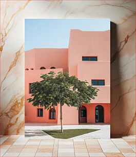 Πίνακας, Modern Pink Building with Green Tree Μοντέρνο ροζ κτήριο με πράσινο δέντρο