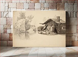 Πίνακας, Mökki ja pari kiveä vedessä, 1844, Magnus von Wright