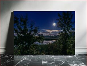 Πίνακας, Moonlit Night over Serene Lake Φεγγαρόλουστη νύχτα πάνω από τη γαλήνια λίμνη