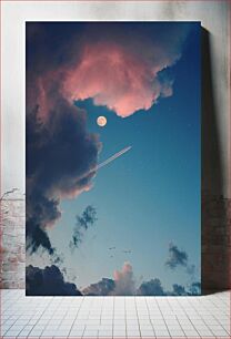 Πίνακας, Moonlit Sky with Clouds and Plane Φεγγαρόφωτος ουρανός με σύννεφα και αεροπλάνο