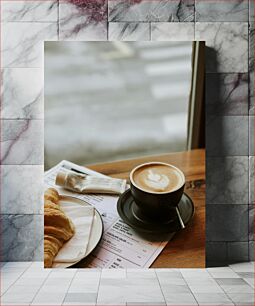 Πίνακας, Morning Coffee and Croissant on a Rainy Day Πρωινός καφές και κρουασάν μια βροχερή μέρα