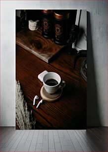 Πίνακας, Morning Coffee on Wooden Table Πρωινός καφές σε ξύλινο τραπέζι