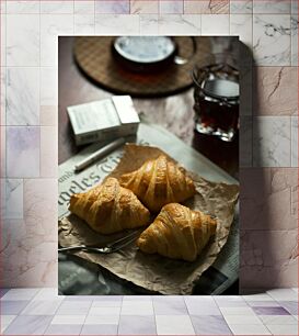 Πίνακας, Morning Croissants with Coffee and Newspaper Πρωινά κρουασάν με καφέ και εφημερίδα