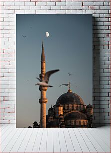 Πίνακας, Mosque with Moon and Birds Τζαμί με φεγγάρι και πουλιά
