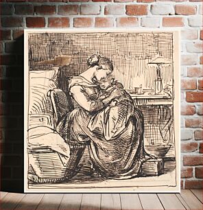 Πίνακας, Mother with sleeping child on her lap in bedroom by Wilhelm Marstrand