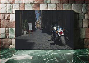 Πίνακας, Motorbike on a Cobblestone Street Μοτοσικλέτα σε μια λιθόστρωτη οδό