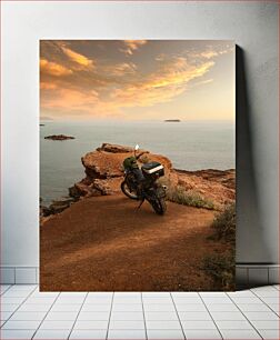 Πίνακας, Motorcycle by the Sea at Sunset Μοτοσικλέτα δίπλα στη θάλασσα στο ηλιοβασίλεμα