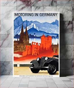 Πίνακας, Motoring in Germany (1930), vintage poster illustration