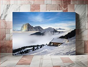 Πίνακας, Mountain Cabin in Snowy Landscape Ορεινή Καμπίνα σε Χιονισμένο Τοπίο