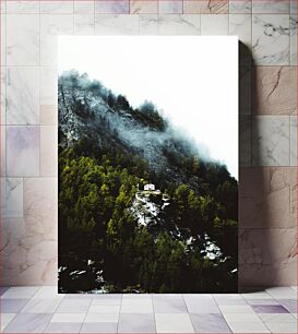 Πίνακας, Mountain Cabin in the Mist Ορεινή Καμπίνα στην Ομίχλη
