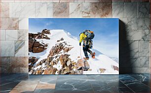Πίνακας, Mountain Climber Ascending Snowy Peak Ορειβάτης που ανεβαίνει τη χιονισμένη κορυφή