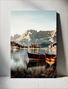Πίνακας, Mountain Lake with Boats Ορεινή Λίμνη με Βάρκες