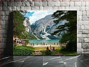 Πίνακας, Mountain Lake with Tourists Ορεινή λίμνη με τουρίστες