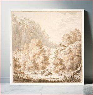 Πίνακας, Mountain landscape with trees and waterfalls, and three figures by Thorsten Elias Hjaltelin