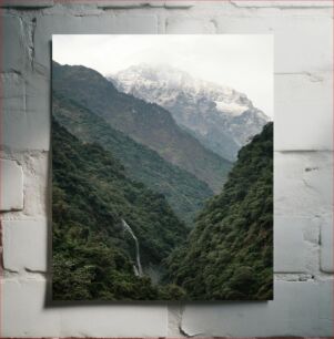 Πίνακας, Mountain Landscape with Waterfall Ορεινό τοπίο με καταρράκτη