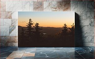 Πίνακας, Mountain Sunset with Trees Βουνό ηλιοβασίλεμα με δέντρα
