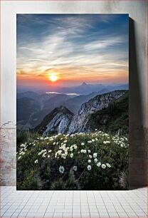 Πίνακας, Mountain Sunset with Wildflowers Βουνό ηλιοβασίλεμα με αγριολούλουδα