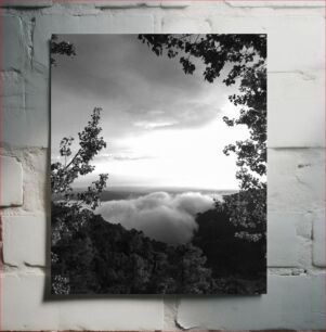 Πίνακας, Mountain View with Trees and Clouds Θέα στο βουνό με δέντρα και σύννεφα